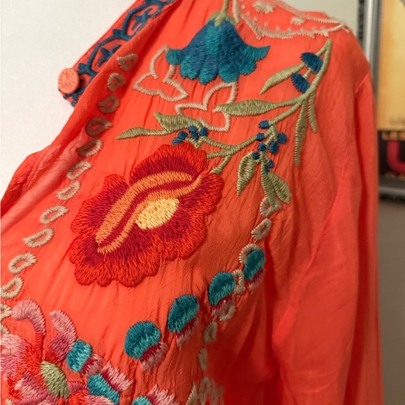 Johnny Was Orange Embroidered Blouse - Picture 3 of 11